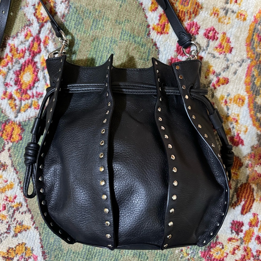 Rebecca Minkoff Black Studded Crossbody Bucket Bag Silver Hardware - Picture 2 of 8